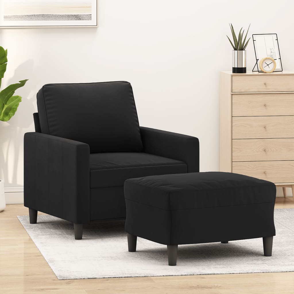 Vetonek Sillón con taburete terciopelo negro 60 cm