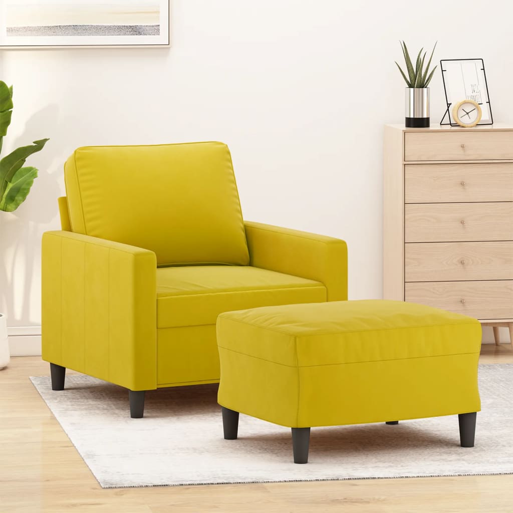 Vetonek Sillón con taburete terciopelo amarillo 60 cm