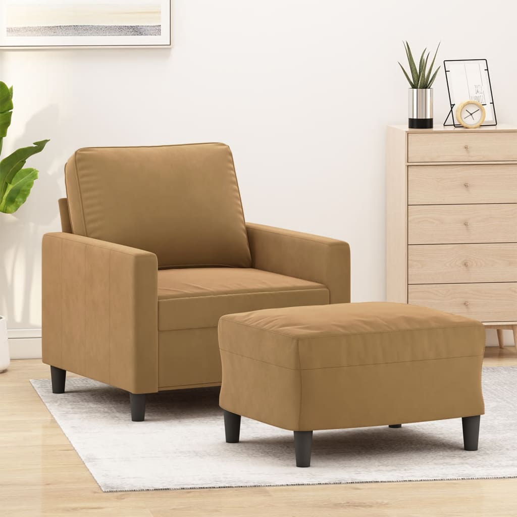 Vetonek Sillón con taburete terciopelo marrón 60 cm