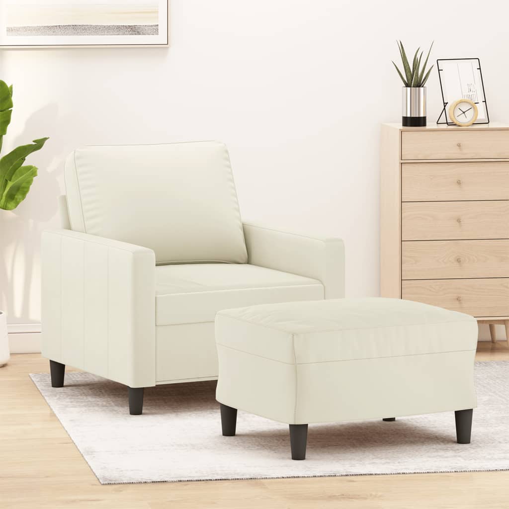 Vetonek Sillón con taburete terciopelo crema 60 cm