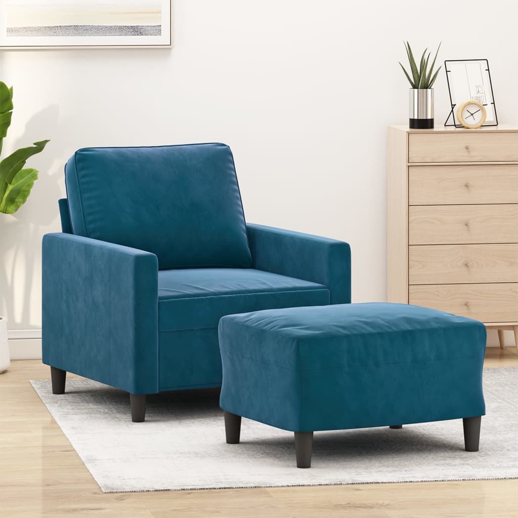 Vetonek Sillón con taburete terciopelo azul 60 cm