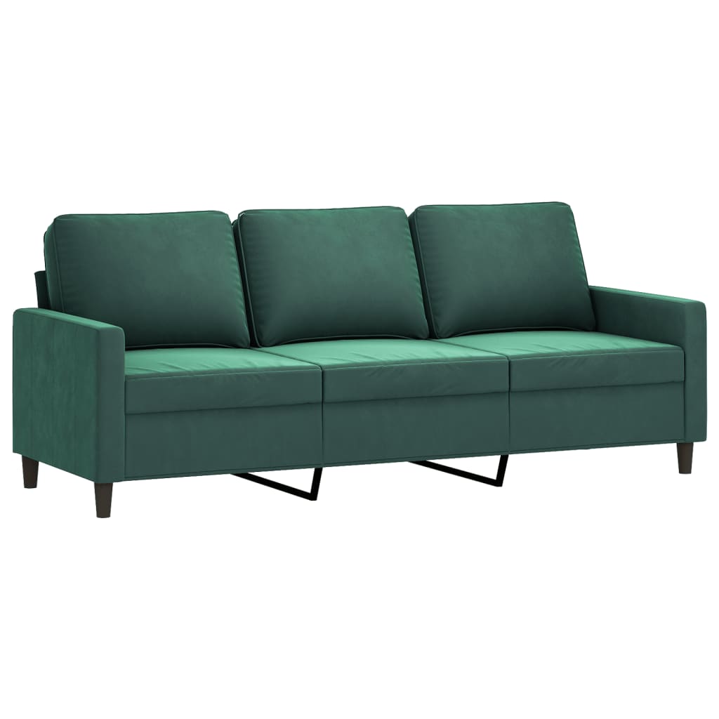 Sofá de 3 plazas con taburete de terciopelo verde oscuro 180 cm vidaXL