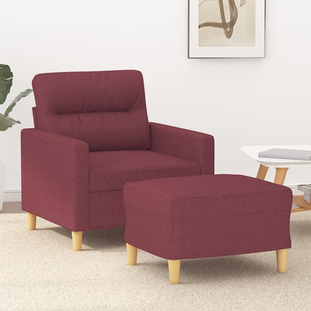 Vetonek Sillón con taburete tela rojo tinto 60 cm