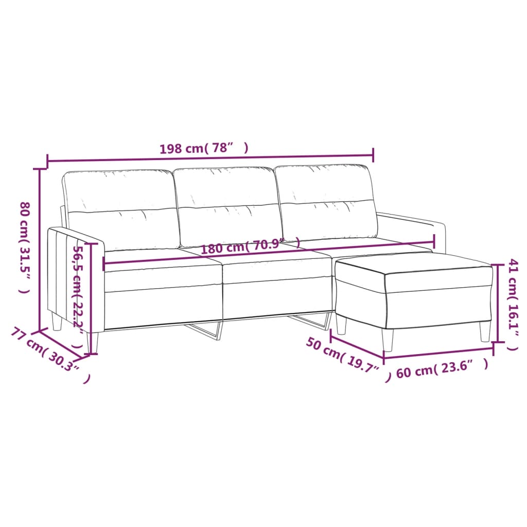 Sofá de 3 plazas con taburete de tela gris oscuro 180 cm - Vetonek