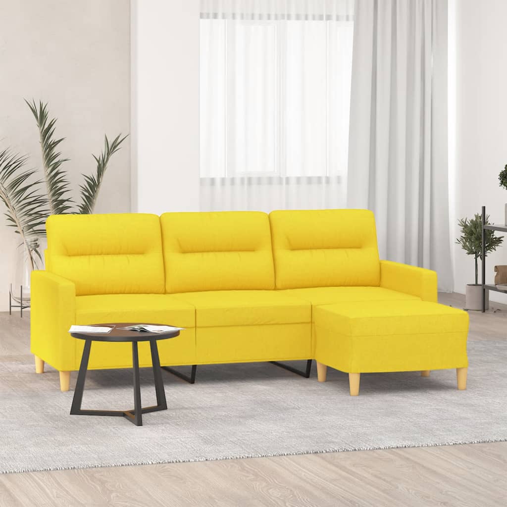 Vetonek Sofá de 3 plazas con taburete de tela amarillo claro 180 cm