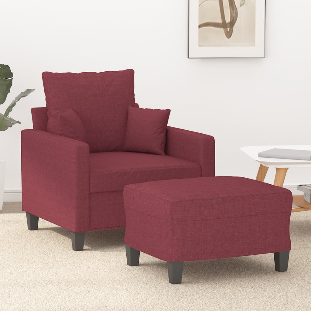 Vetonek Sillón con taburete tela rojo tinto 60 cm