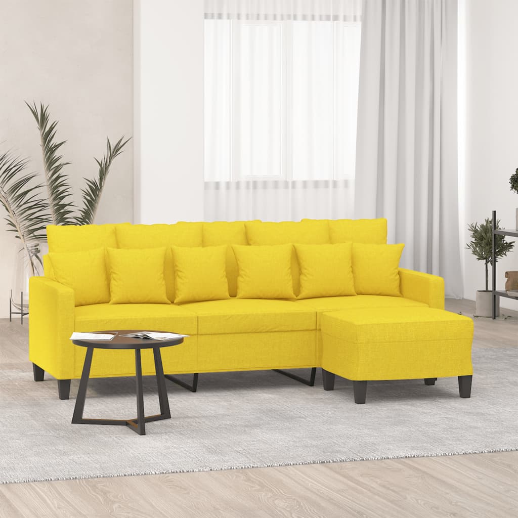 Vetonek Sofá de 3 plazas con taburete de tela amarillo claro 180 cm