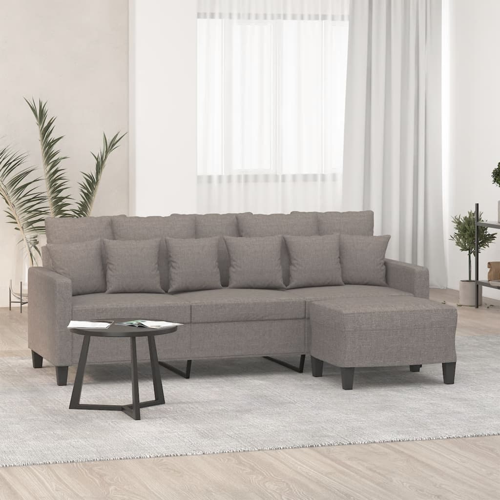 Vetonek Sofá de 3 plazas con taburete de tela gris taupe 180 cm