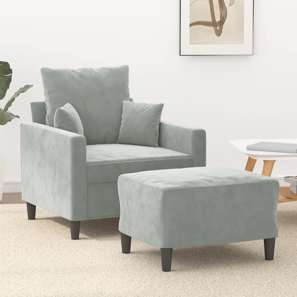 Vetonek Sillón con taburete terciopelo gris claro 60 cm