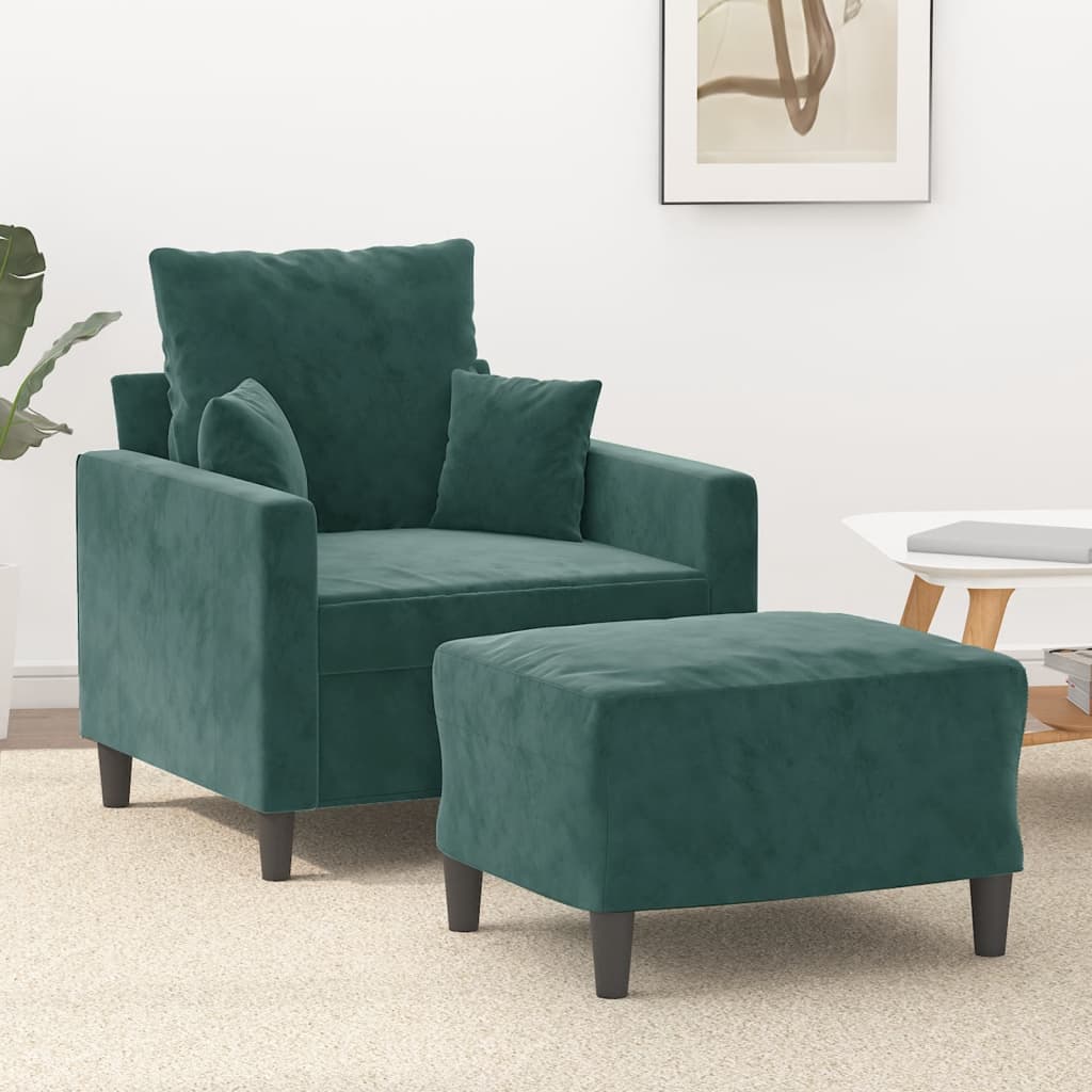 Vetonek Sillón con taburete terciopelo verde oscuro 60 cm