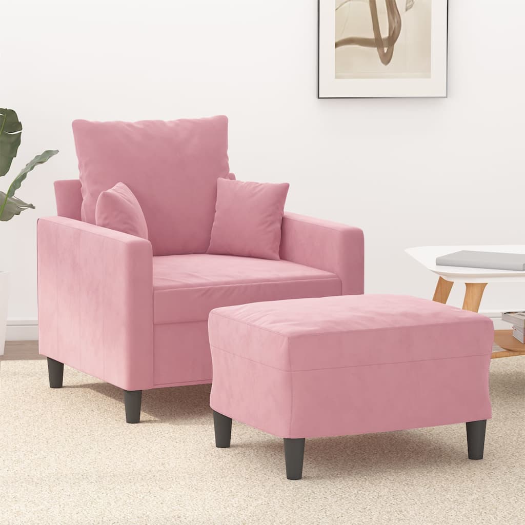 Vetonek Sillón con taburete terciopelo rosa 60 cm