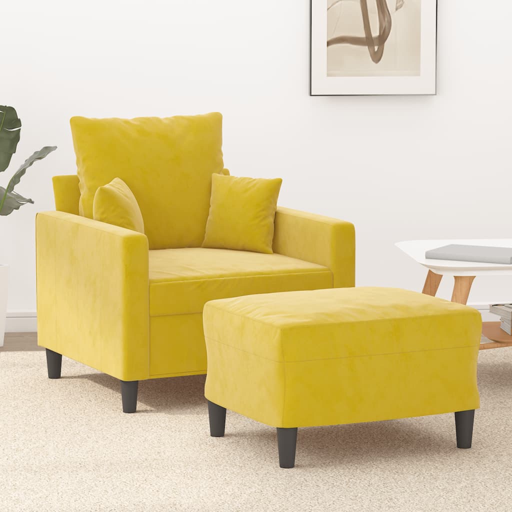 Vetonek Sillón con taburete terciopelo amarillo 60 cm