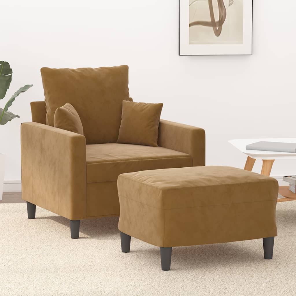 Vetonek Sillón con taburete terciopelo marrón 60 cm