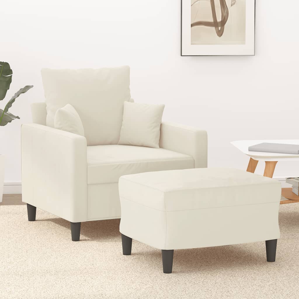 Vetonek Sillón con taburete terciopelo crema 60 cm