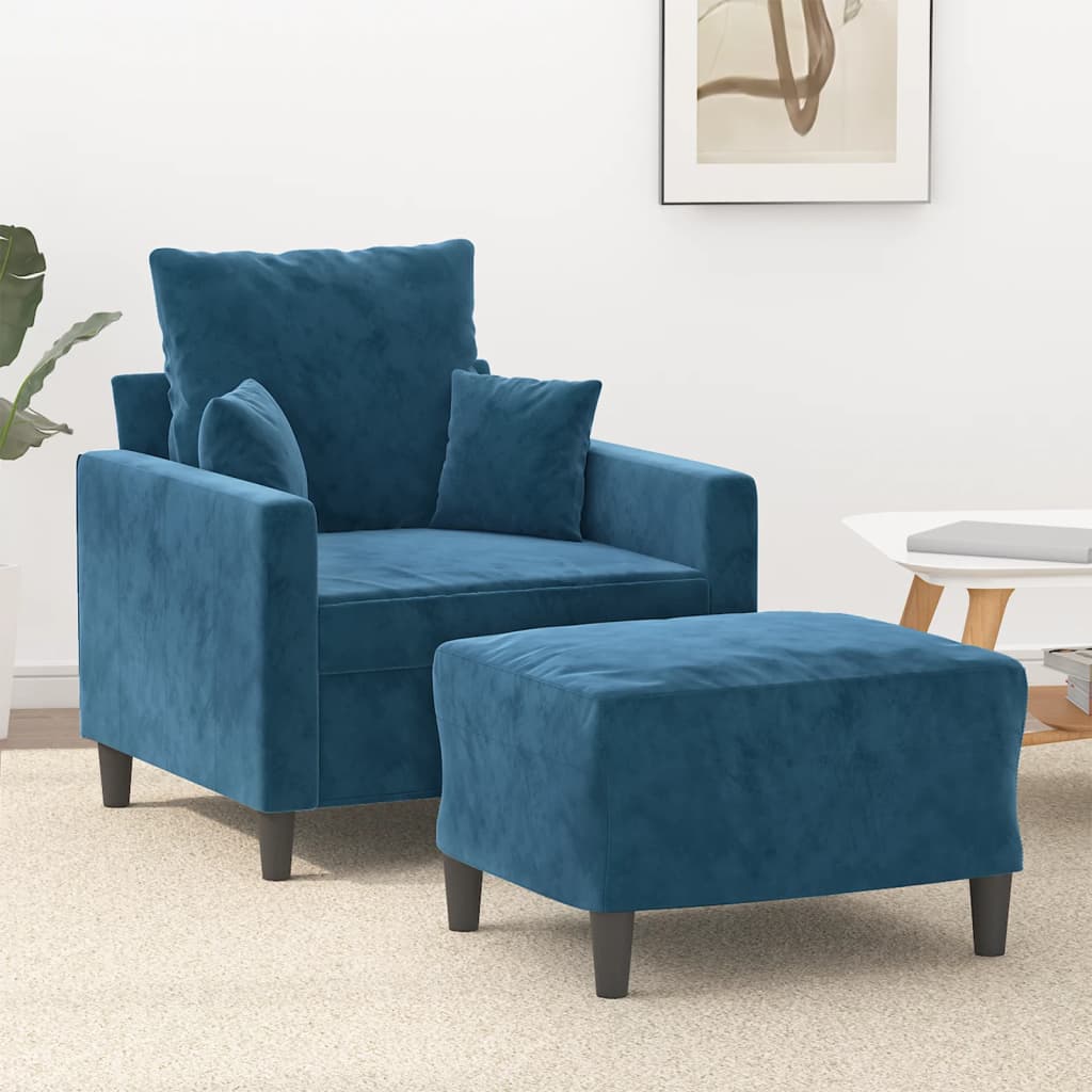 Vetonek Sillón con taburete terciopelo azul 60 cm