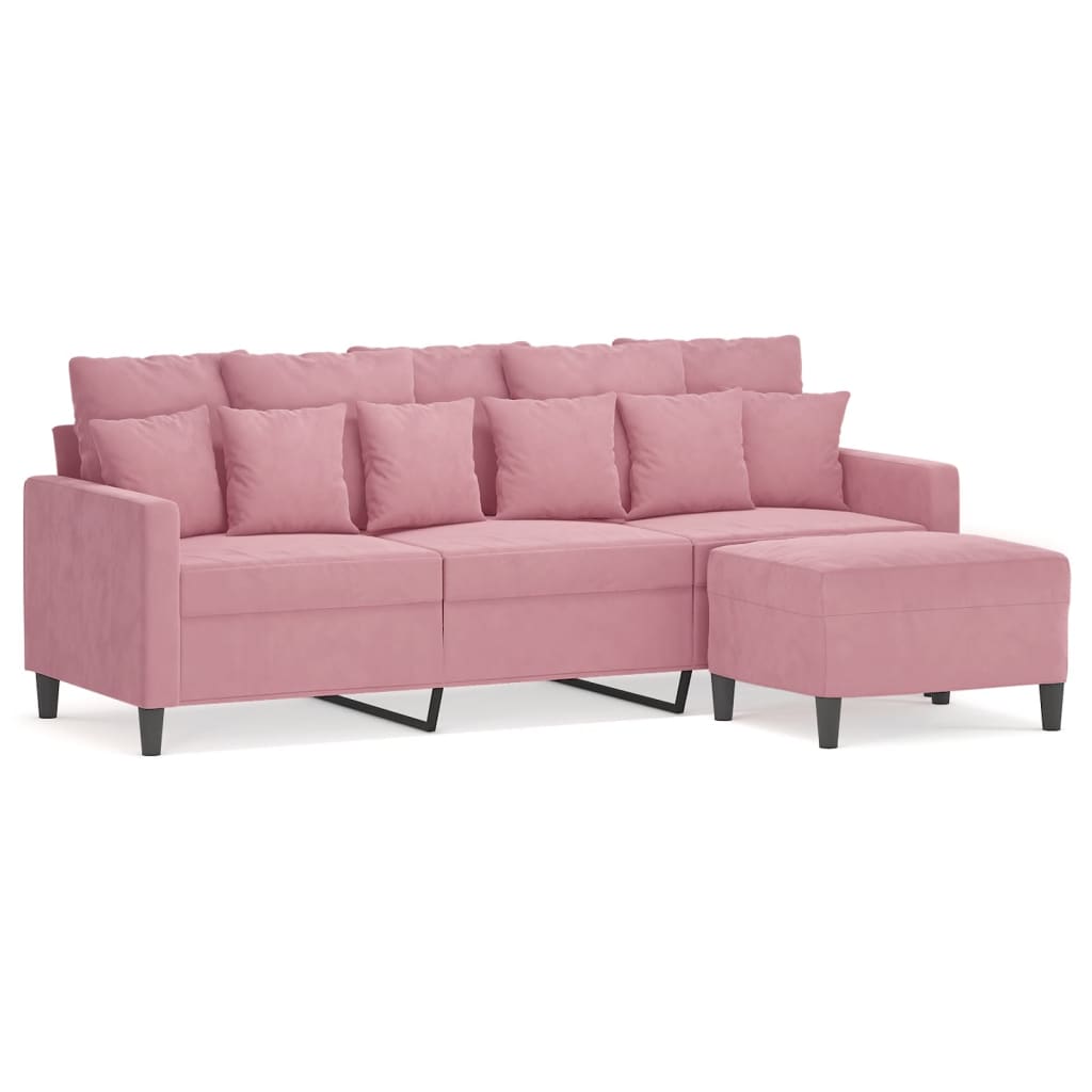 Sofá de 3 plazas con taburete de terciopelo rosa180 cm vidaXL