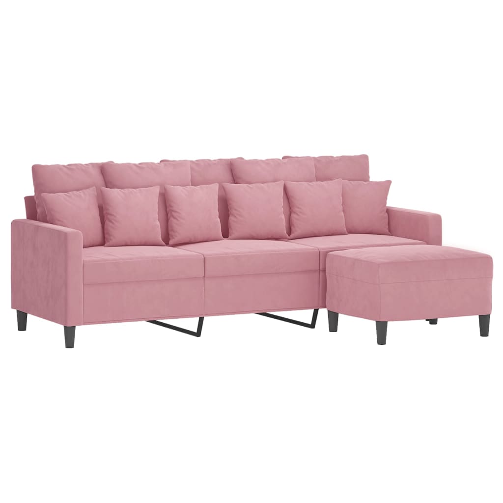 Sofá de 3 plazas con taburete de terciopelo rosa180 cm vidaXL