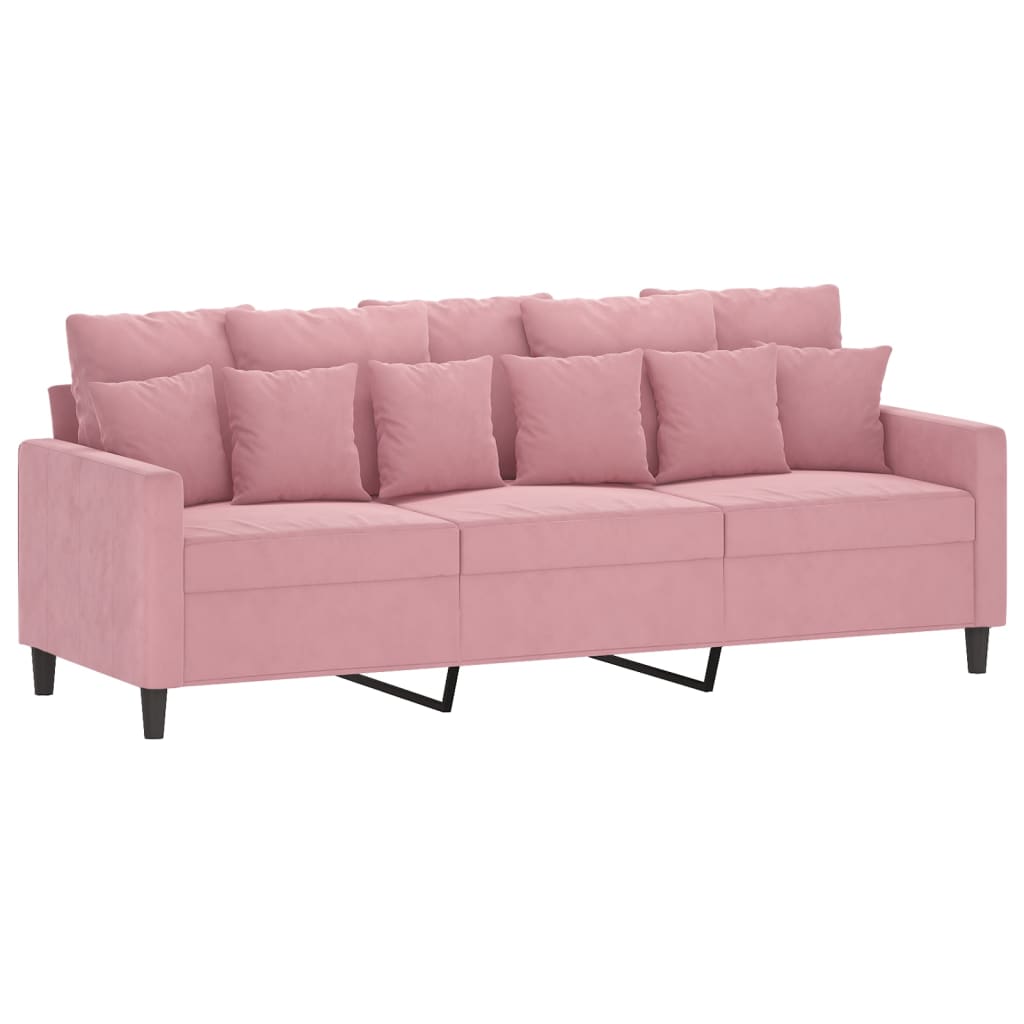 Sofá de 3 plazas con taburete de terciopelo rosa180 cm vidaXL