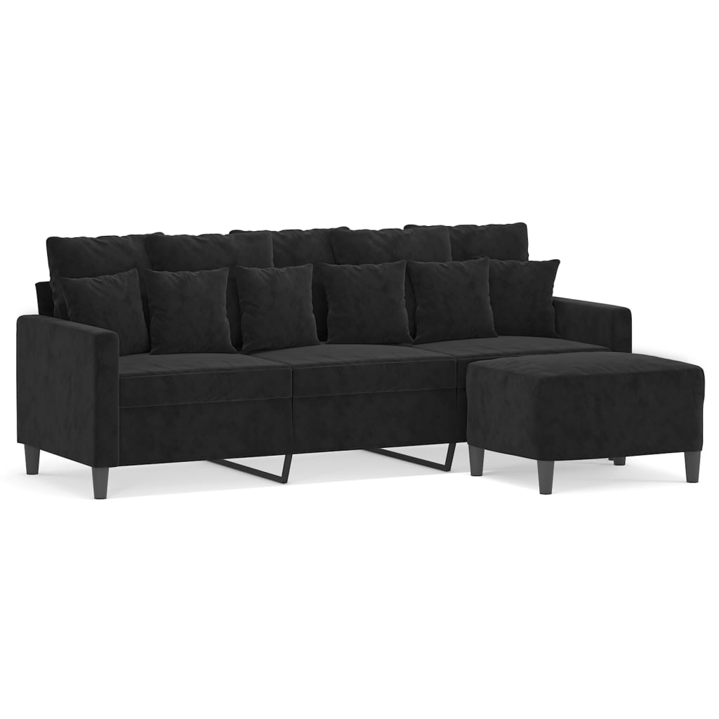 Sofá de 3 plazas con taburete de terciopelo negro 180 cm - Vetonek