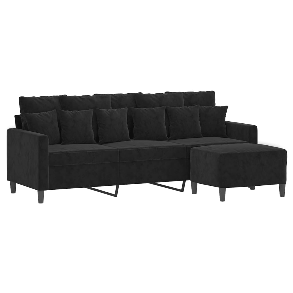 Sofá de 3 plazas con taburete de terciopelo negro 180 cm - Vetonek