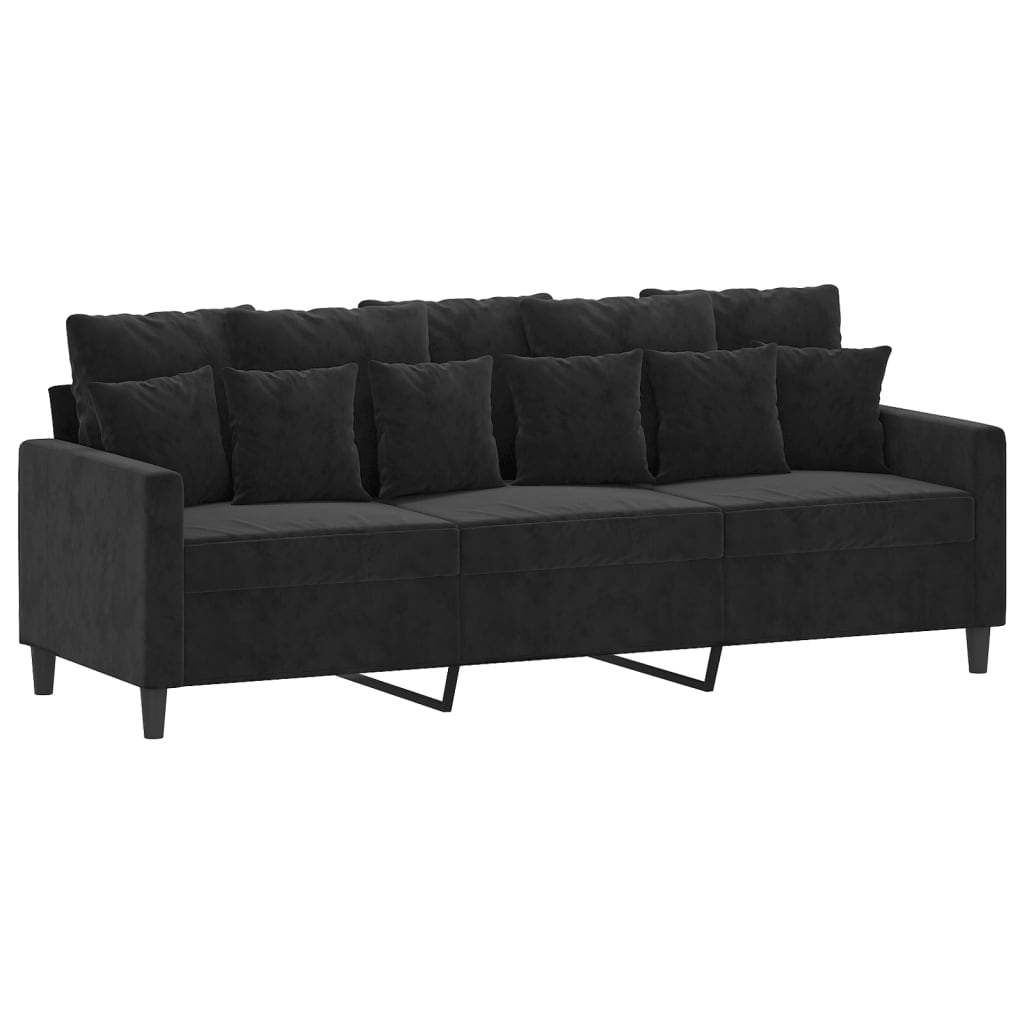 Sofá de 3 plazas con taburete de terciopelo negro 180 cm vidaXL