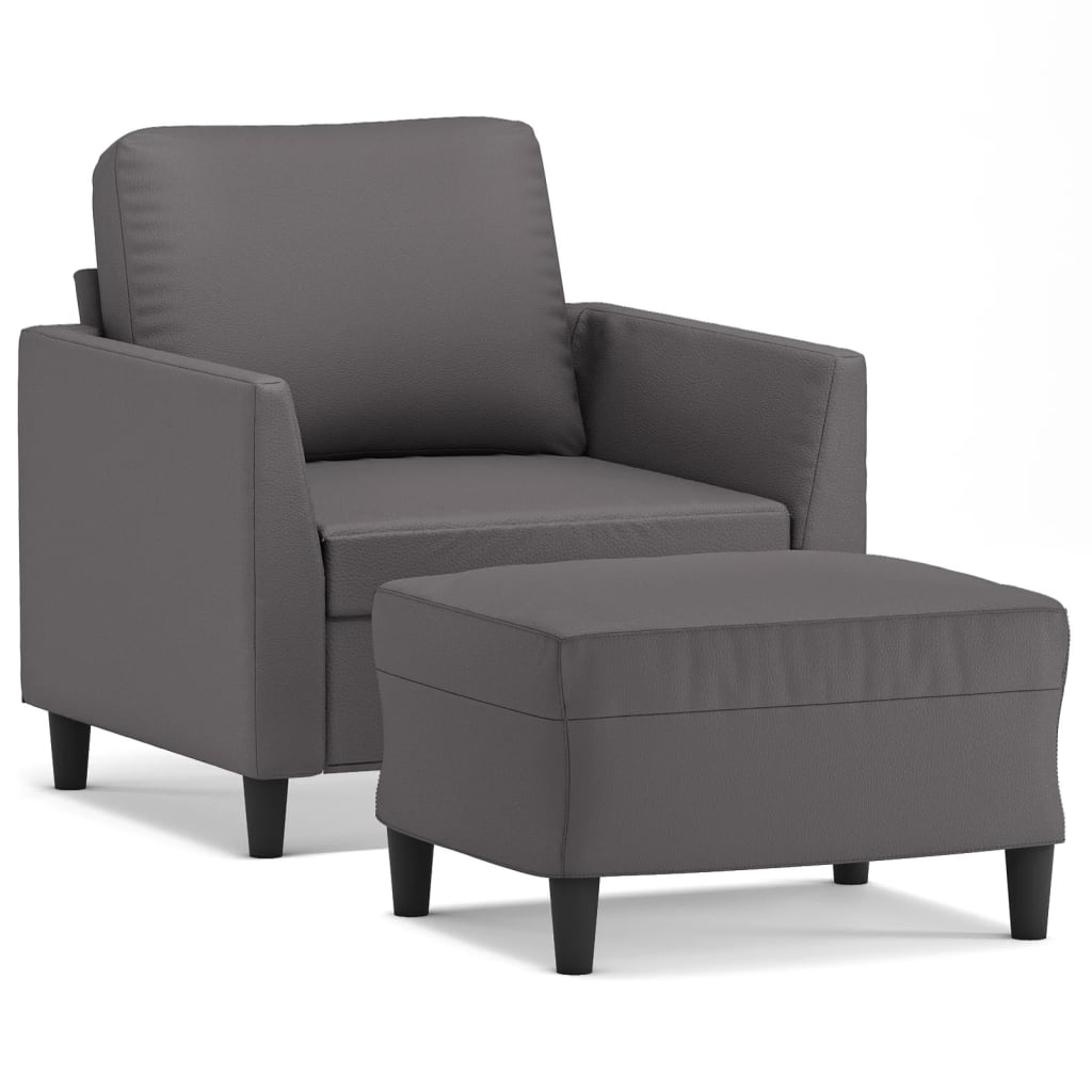 Sillón con taburete cuero sintético gris 60 cm vidaXL