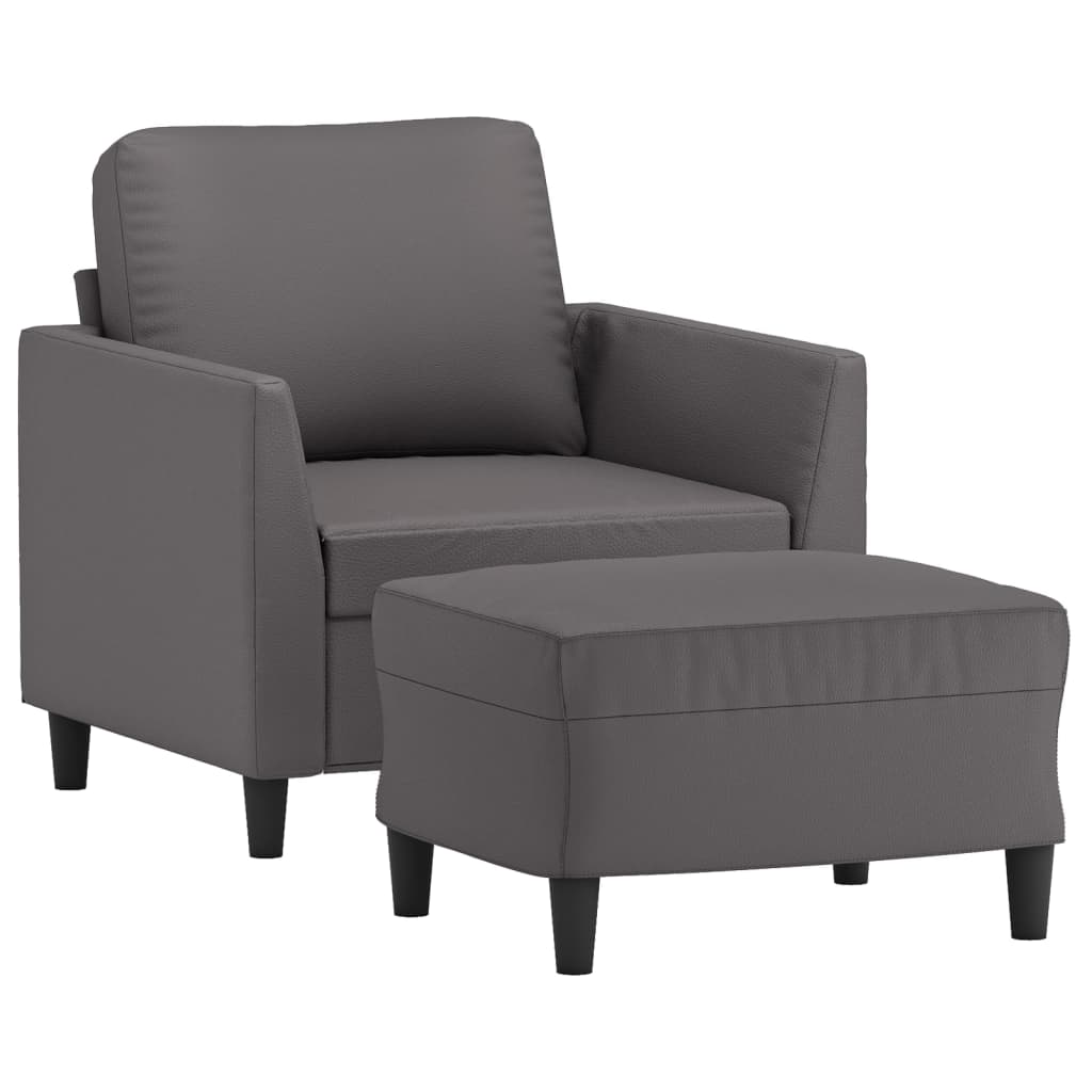 Sillón con taburete cuero sintético gris 60 cm vidaXL