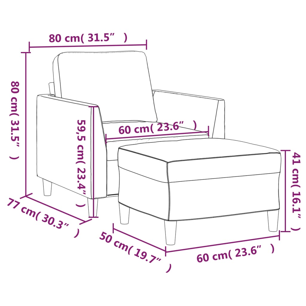 Sillón con taburete cuero sintético gris 60 cm vidaXL