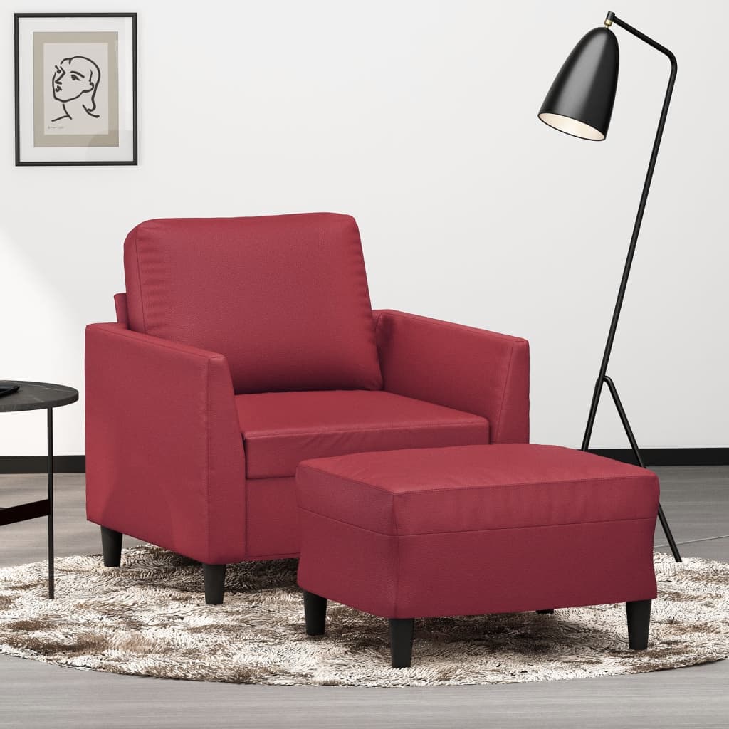 Vetonek Sillón con taburete cuero sintético rojo tinto 60 cm