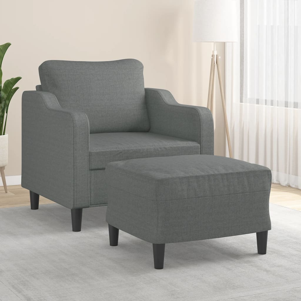 Vetonek Sillón con taburete tela gris oscuro 60 cm