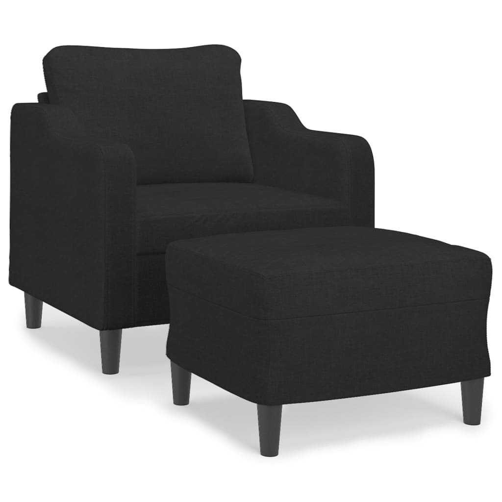 Sillón con taburete tela negro 60 cm vidaXL