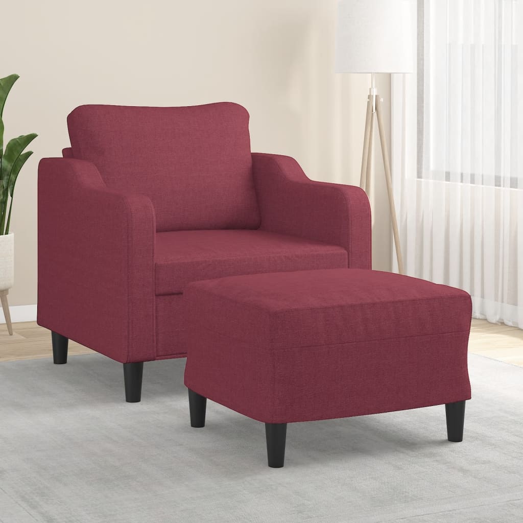 Vetonek Sillón con taburete tela rojo tinto 60 cm