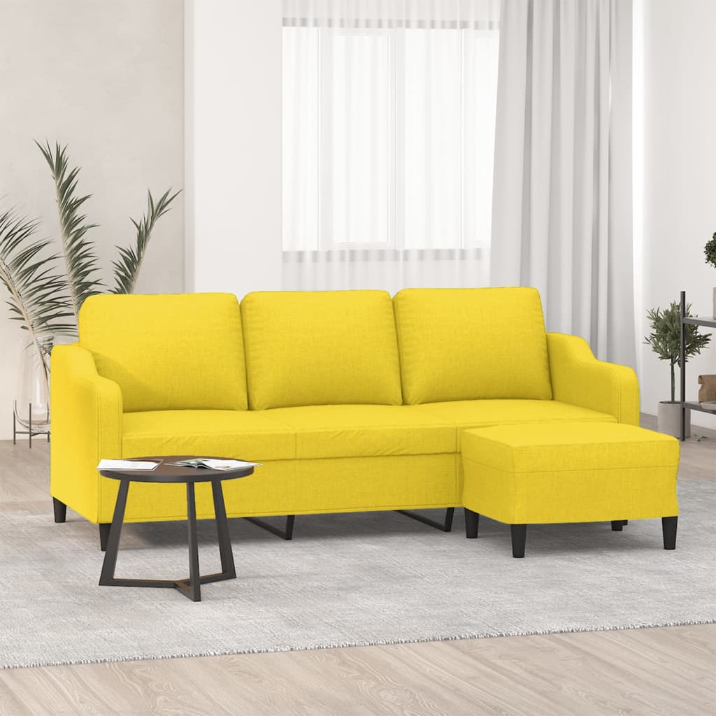 Vetonek Sofá de 3 plazas con taburete de tela amarillo claro 180 cm