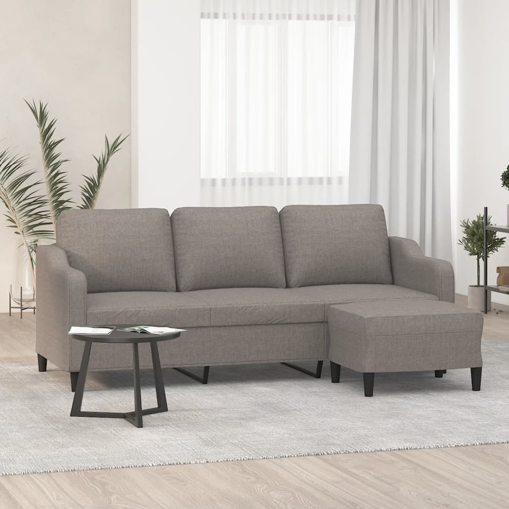 Vetonek Sofá de 3 plazas con taburete de tela gris taupe 180 cm