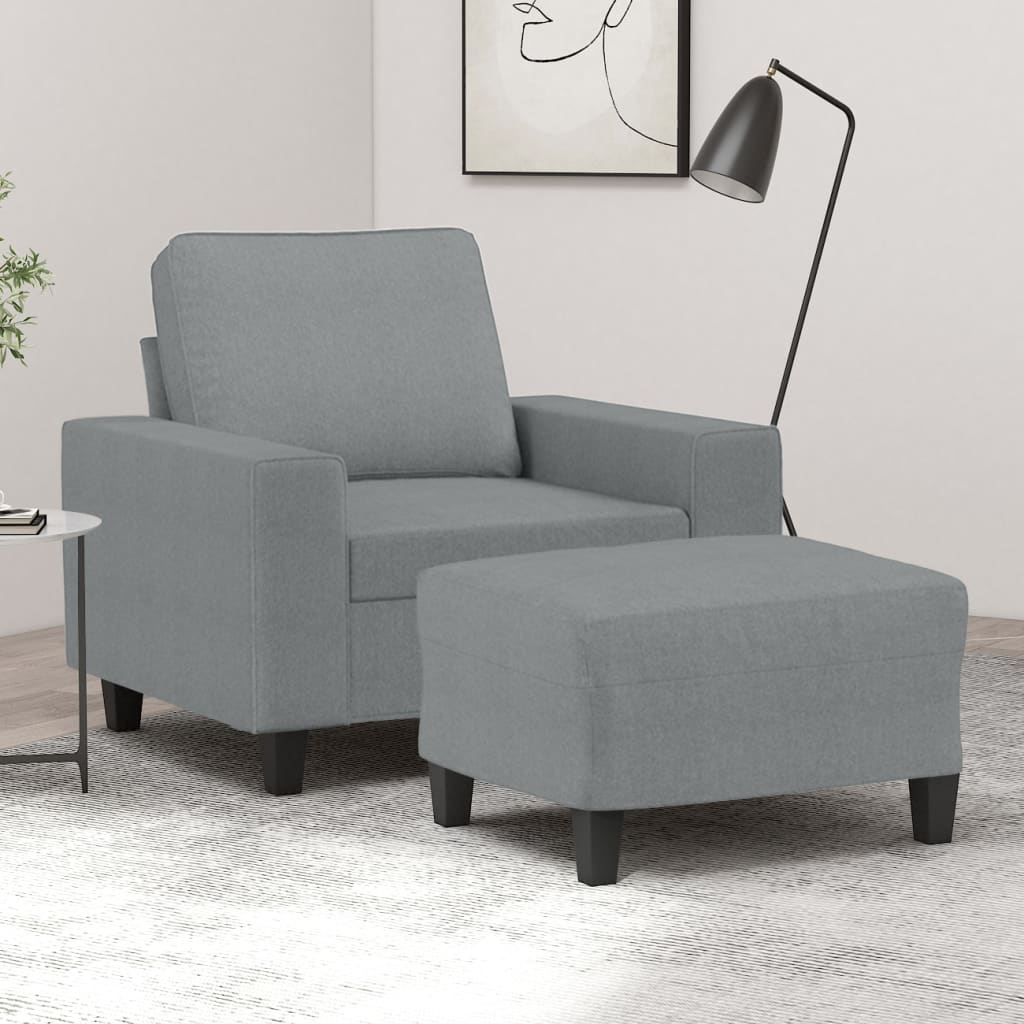 Vetonek Sillón con taburete tela gris claro 60 cm