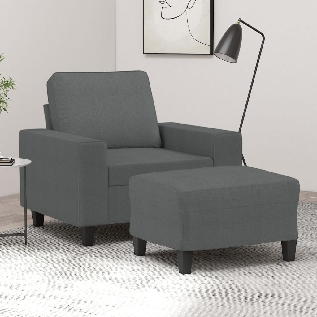 Vetonek Sillón con taburete tela gris oscuro 60 cm