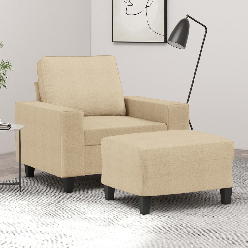 Vetonek Sillón con taburete tela crema 60 cm