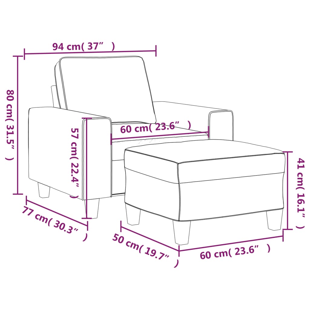 Sillón con taburete tela marrón 60 cm vidaXL