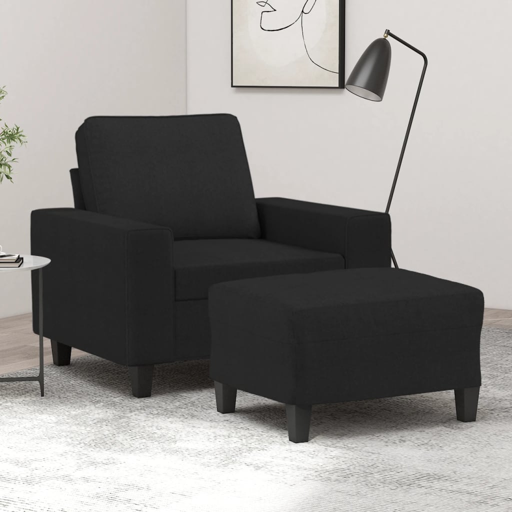 Vetonek Sillón con taburete tela negro 60 cm