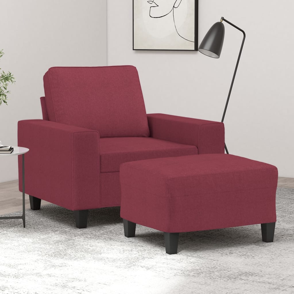 Vetonek Sillón con taburete tela rojo tinto 60 cm