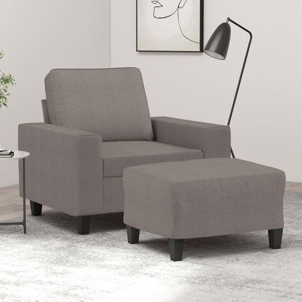 Vetonek Sillón con taburete tela gris taupe 60 cm