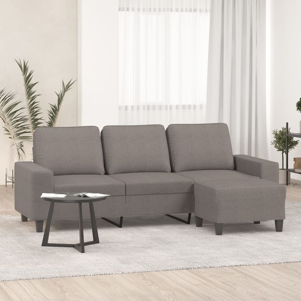 Vetonek Sofá de 3 plazas con taburete de tela gris taupe 180 cm