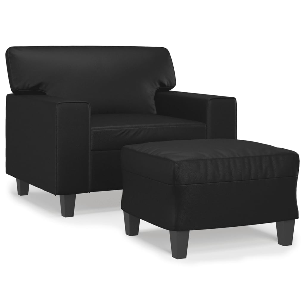 Sillón con taburete cuero sintético negro 60 cm vidaXL