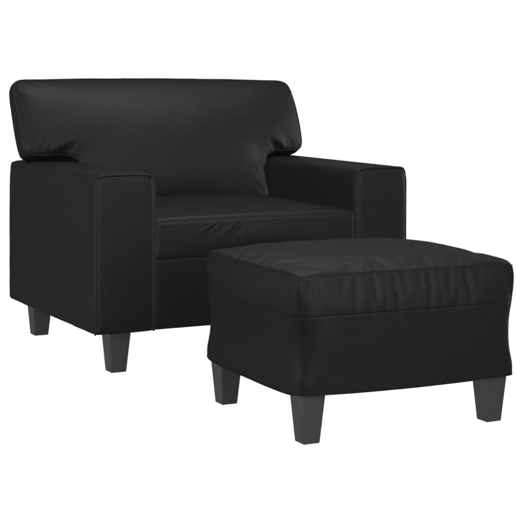 Sillón con taburete cuero sintético negro 60 cm vidaXL