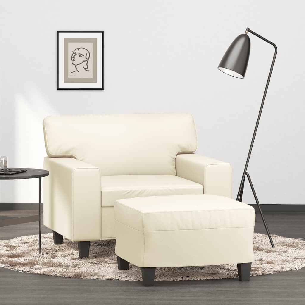 Vetonek Sillón con taburete cuero sintético color crema 60 cm