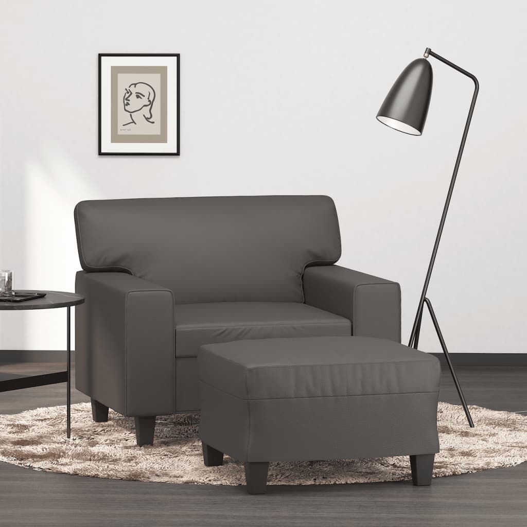 Vetonek Sillón con taburete cuero sintético gris 60 cm