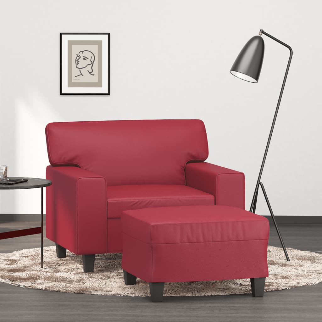 Vetonek Sillón con taburete cuero sintético rojo tinto 60 cm