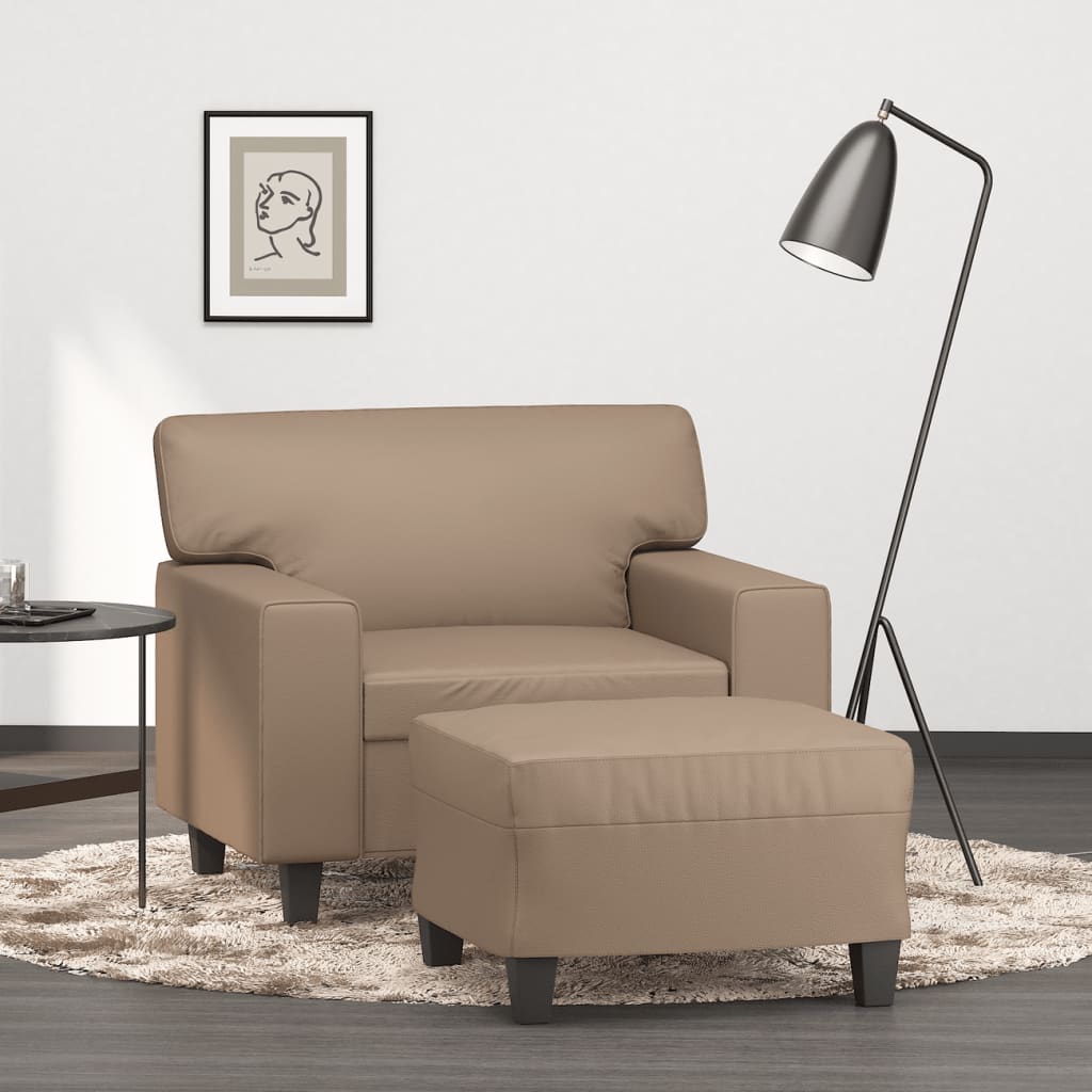 Vetonek Sillón con taburete cuero sintético color capuchino 60 cm