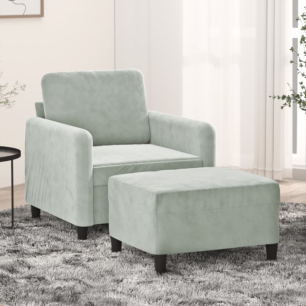 Vetonek Sillón con taburete terciopelo gris claro 60 cm