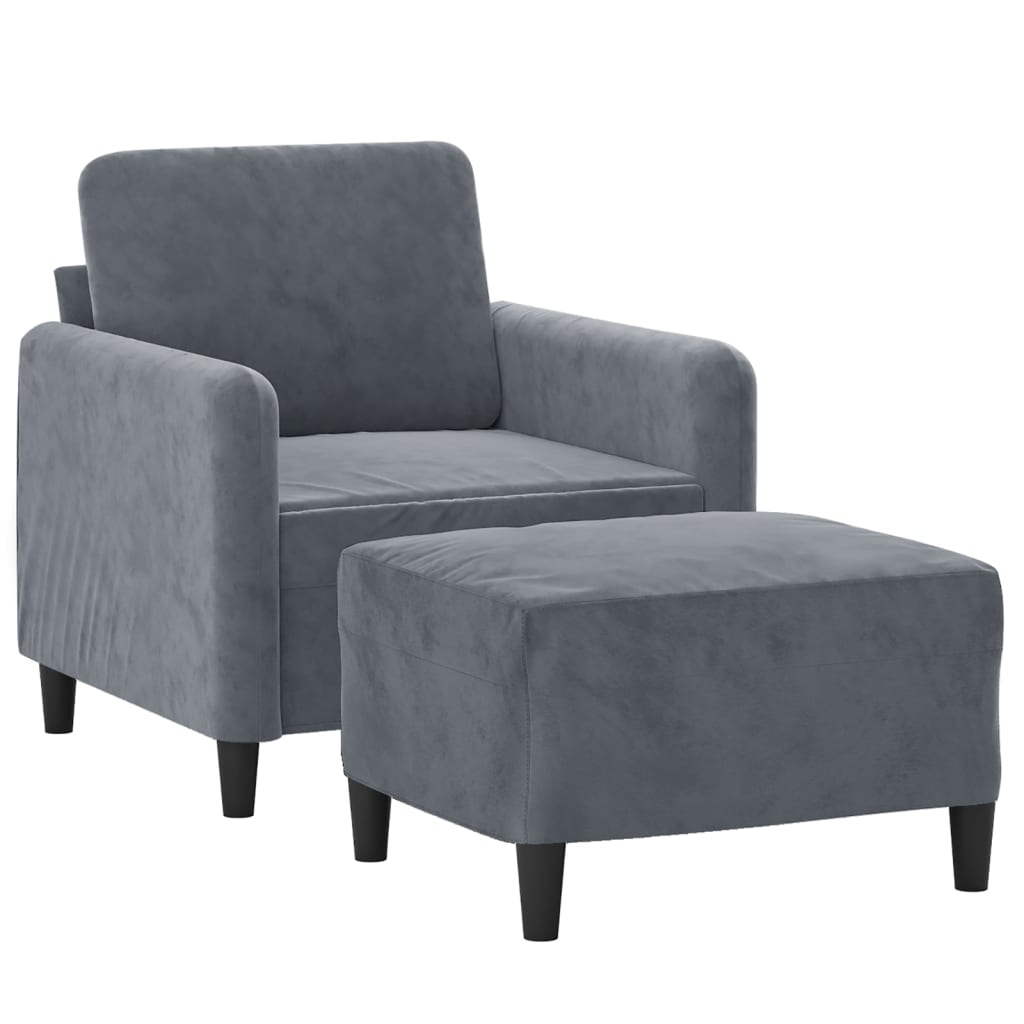 Sillón con taburete terciopelo gris oscuro 60 cm vidaXL